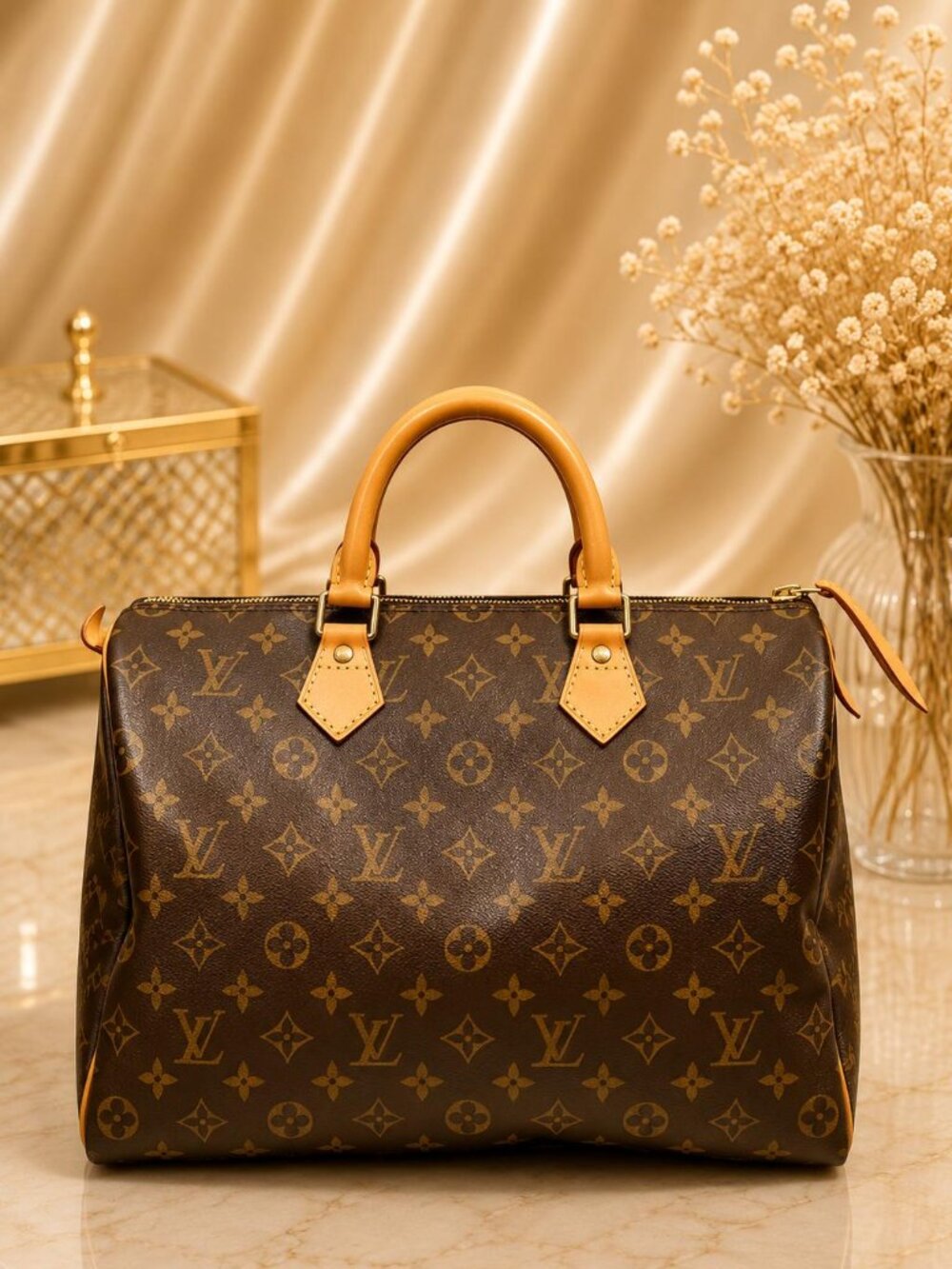 Authentic Louis Vuitton Speedy 35 Monogram Canvas Handbag Satchel Brown Luxury